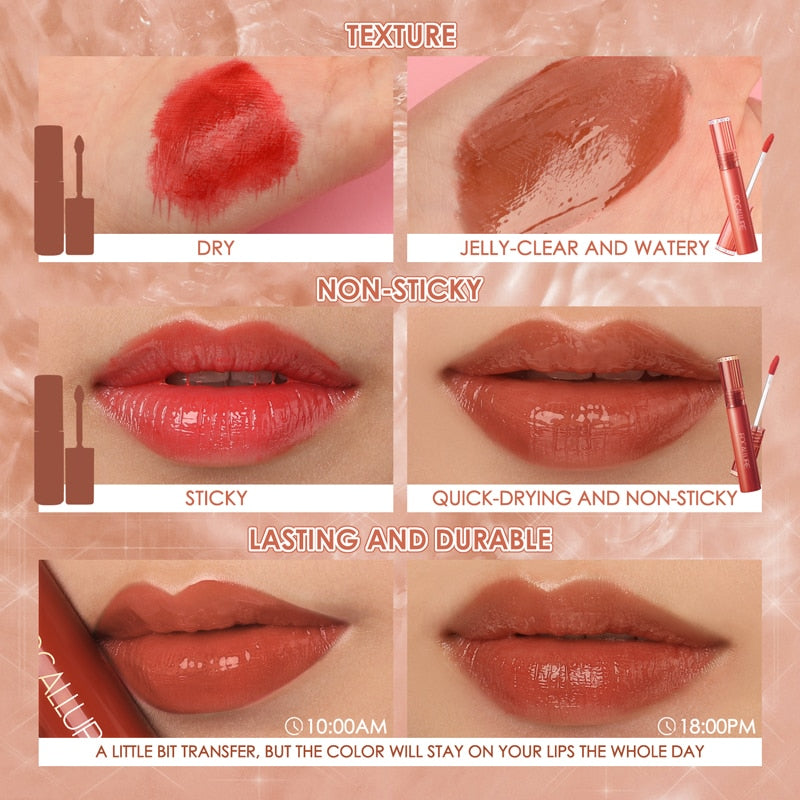 FOCALLURE Shiny Nourish Lipgloss 17 Colors Long-Lasting Glossy Lipstick Waterproof Non-Stick Cup Moisturizing Lip Cosmetic