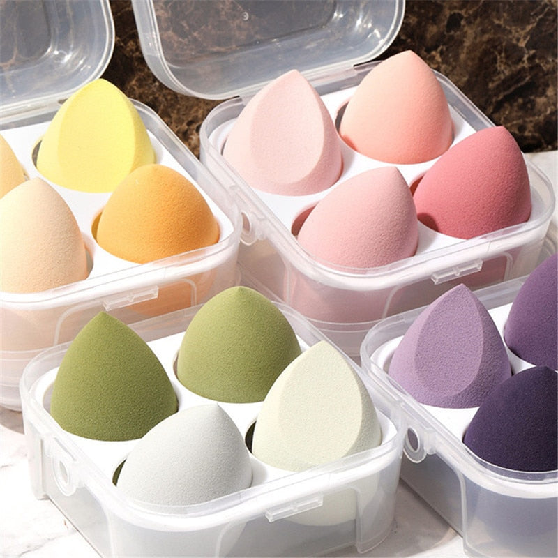 4pcs Makeup Blender Cosmetic Puff Makeup Sponge with Storage Box Foundation Powder Sponge Beauty Tool Women Make Up Accessories