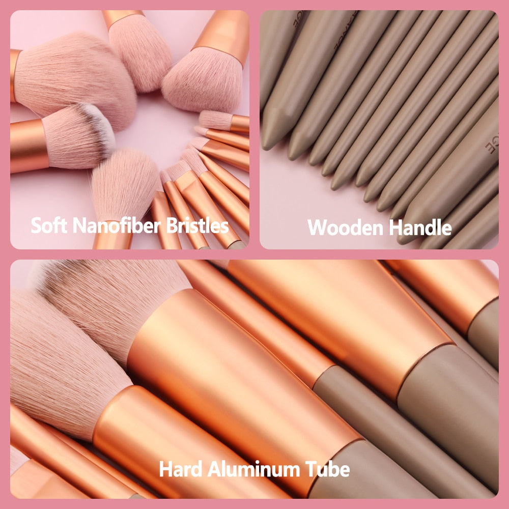 MAANGE Pro Pink Makeup Brush with Mini Sponge Sets EyeShadow Foundation Powder Blush Eyeliner Eyelash Beauty Make Up Tools Set
