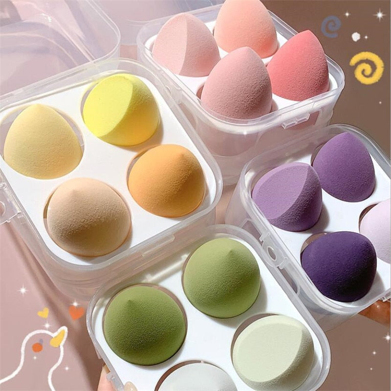 4pcs Makeup Blender Cosmetic Puff Makeup Sponge with Storage Box Foundation Powder Sponge Beauty Tool Women Make Up Accessories