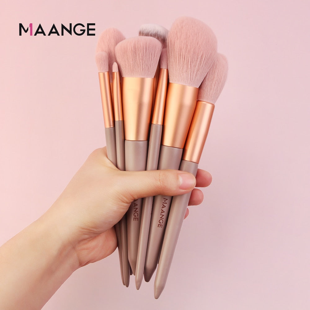 MAANGE Pro Pink Makeup Brush with Mini Sponge Sets EyeShadow Foundation Powder Blush Eyeliner Eyelash Beauty Make Up Tools Set