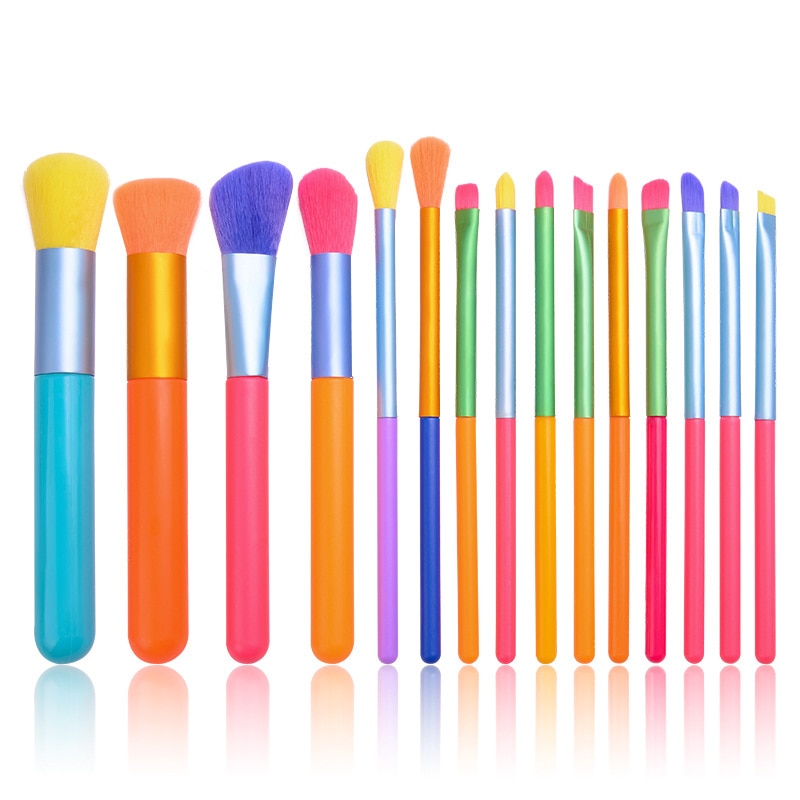 15pcs Makeup Brushes Professional Powder Foundation Eyeshadow Make Up Brush Set Synthetic Hair Colourful Makeup Brushes