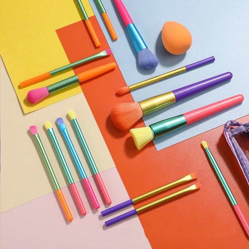 15pcs Makeup Brushes Professional Powder Foundation Eyeshadow Make Up Brush Set Synthetic Hair Colourful Makeup Brushes