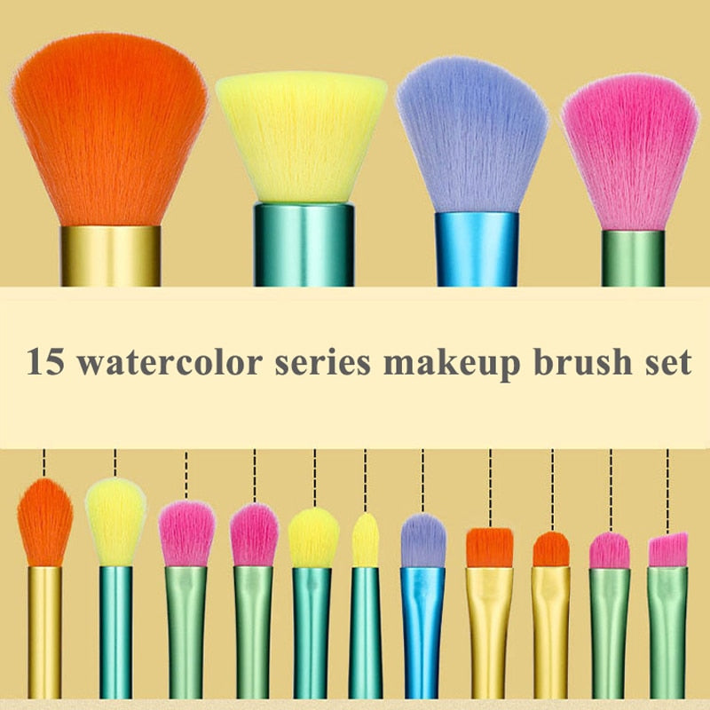 15pcs Makeup Brushes Professional Powder Foundation Eyeshadow Make Up Brush Set Synthetic Hair Colourful Makeup Brushes