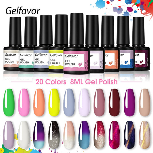 Gelfavor 8ml Glitter Gel Nail Polish Colorful Hybrid Varnish Manicure Art Semi Permanent Need Lamp Nail Gel Base Top Coat