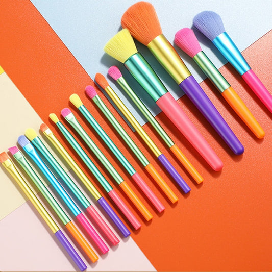 15pcs Makeup Brushes Professional Powder Foundation Eyeshadow Make Up Brush Set Synthetic Hair Colourful Makeup Brushes